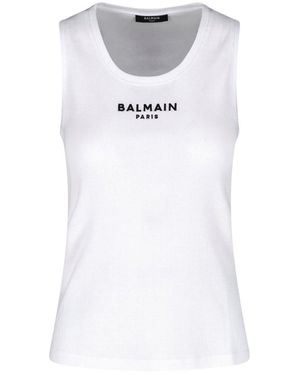 Balmain Ribbed Logo Tank Top - White