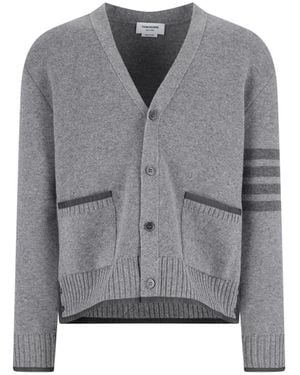 Thom Browne Virgin Wool Cardigan '4-Bar' - Grey