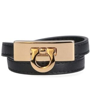 Ferragamo Leather Cuff Bracelet With Buckle Clasp - White