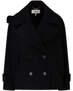 Chloé Double-Breasted Wool Blend Coat - Black
