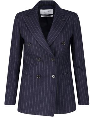 Lardini Double-Breasted Wool Blazer - Blue