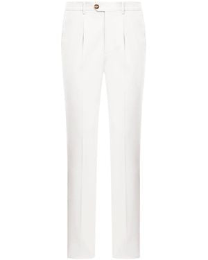 Brunello Cucinelli Dyed Tailored Cotton Trousers - White