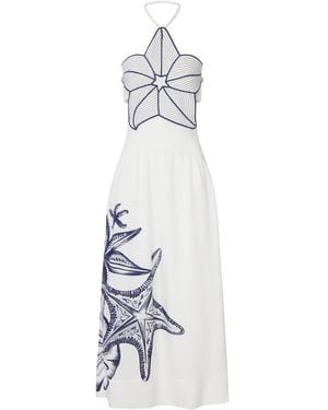 FARM Rio Long Halter Dress With Marine Print - White