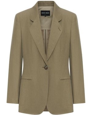 Giorgio Armani Single-Breasted Linen Blazer - Green