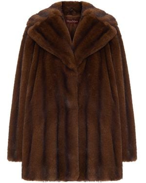 Max Mara Eco Fur Coat With Revers Collar - Brown