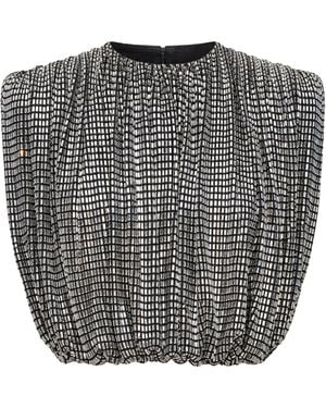 Self-Portrait Top drappeggiato argento con strass - Nero