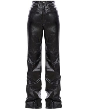 Rick Owens Waxed Cotton Jeans With Leather Effect - Black