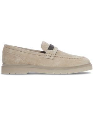 Brunello Cucinelli Penny loafer in camoscio con monile - Bianco