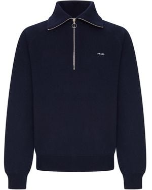 Prada Polo in maglia con logo - Blu