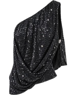 Self-Portrait Top monospalla drappeggiato con strass - Nero