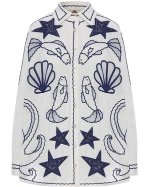 FARM Rio Cotton Shirt With Marine Embroidery - Blue
