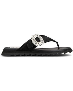 Roger Vivier Sliding Flip Flat In Satin - Black