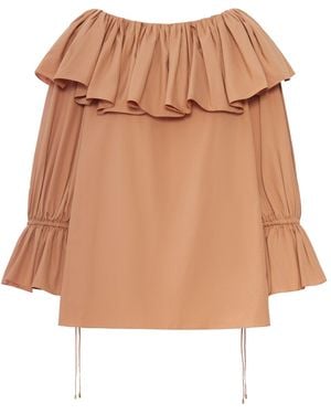 Chloé Cotton Blouse With Ruffles - Brown