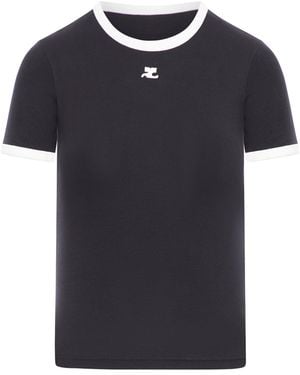 Courreges Cotton T Shirt With Contrasting Profiles - Blue