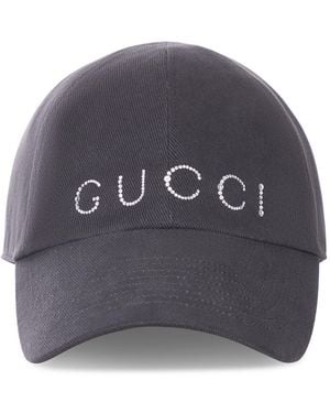 Gucci Cappello baseball con logo in cristalli - Grigio