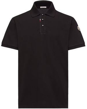 Moncler Polo in piquet di cotone con logo - Nero
