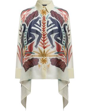 Etro Shirt With Handkerchief Hem And Placed Print - White