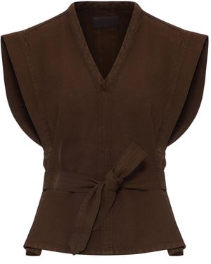 Lemaire Denim Top With Waist Belt - Brown