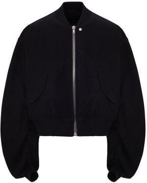 Rick Owens Cropped Bomber Jacket With Voluminous Sleeves - Black