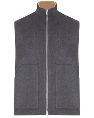 Lardini Wool And Cashmere Vest With Zip And High Collar - Gray
