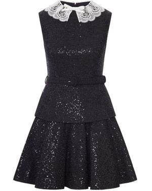 Self-Portrait Sequin Boucle Mini Dress - Black