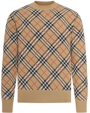 Burberry Checked Cotton And Wool Pullover - Grey
