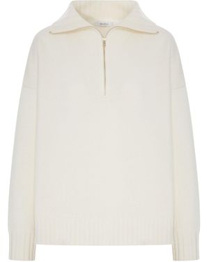 Max Mara Oversized Wool Sweater With Wide Collar - White
