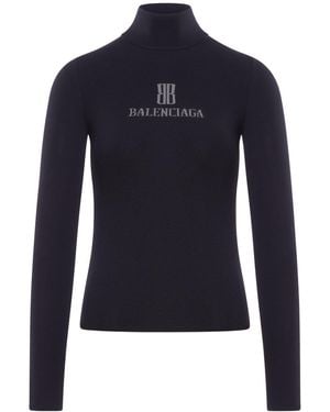 Balenciaga Viscose Nano Bb High Neck Jumper - Blue