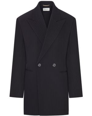 Saint Laurent Giacca doppiopetto in lana mÉlange gessata - Blu