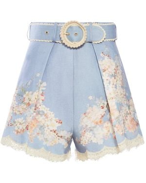Zimmermann Shorts With Lace Hem And Floral Print - Blue