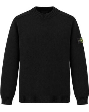 Stone Island Rws Felted Wool Sweater With Raglan Sleeves - Black