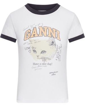 Ganni Cotton T-Shirt With Print - White