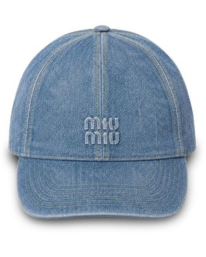 Miu Miu Cappello da baseball in denim washed - Blu