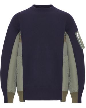 Sacai Cotton Blend Sweatshirt With Nylon Details Applied - Blue