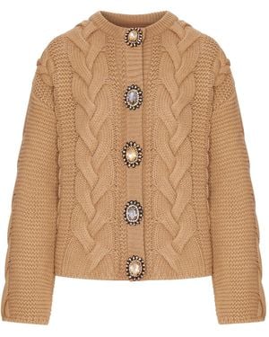 La DoubleJ Wool And Cashmere Cardigan With Cable Knit - Natural