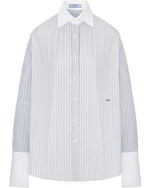 Prada Striped Cotton Shirt With Contrasting Cuffs - White