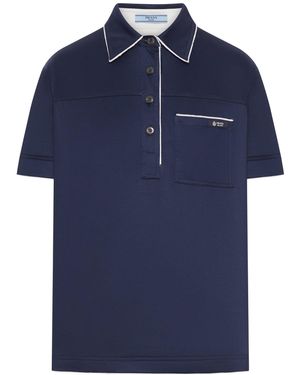 Prada Polo Shirt In Scottish Thread - Blue