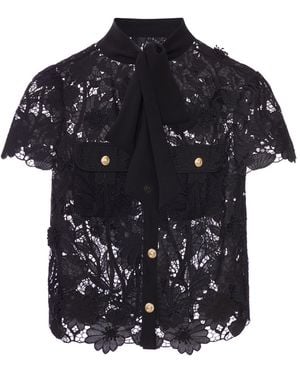 Self-Portrait Top With Neck Ties - Black