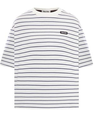 Miu Miu T-shirt a righe in jersey - Bianco