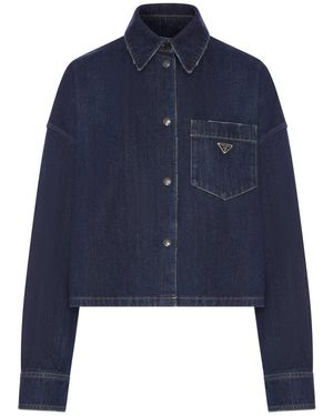 Prada Denim Shirt With Logo - Blue