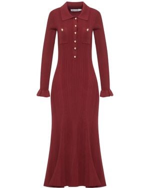 Self-Portrait Ribbed Knit Midi Dress - Red