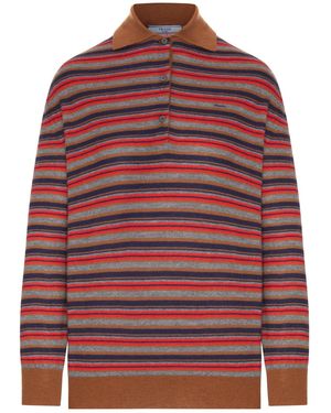 Prada Striped Cashmere Polo Shirt - Red