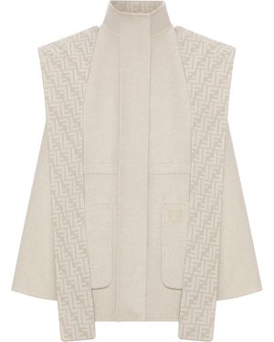 Fendi Blouson modello parka in lana beige - Bianco