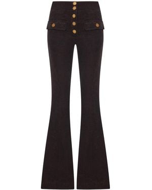The Seafarer Corduroy Flared Pants With Buttons - Black