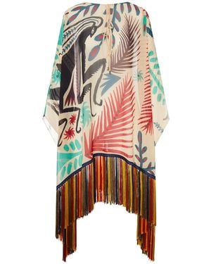 Etro X Tabby Booth Seersucker Cover-Up Dress With Fringes And Placed Print - Multicolour