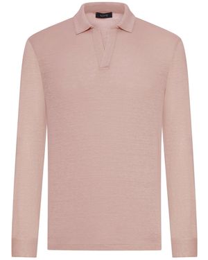 Nome G Long-Sleeved Linen Polo Shirt - Pink