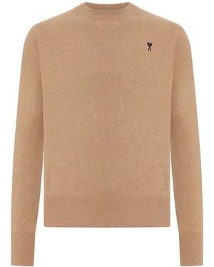 Ami Paris Crewneck Sweater Ami De Coeur - Natural