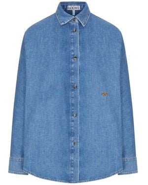 Loewe Lightweight Washed Cotton Denim Shirt With Batwing Sleeves - Blue