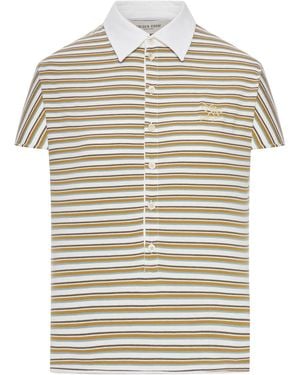 Golden Goose Deluxe Brand Striped Jersey Polo T-Shirt With Contrasting Collar - Grey