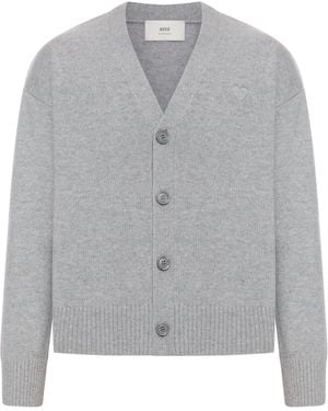 Ami Paris Wool And Cashmere Cardigan - Grey